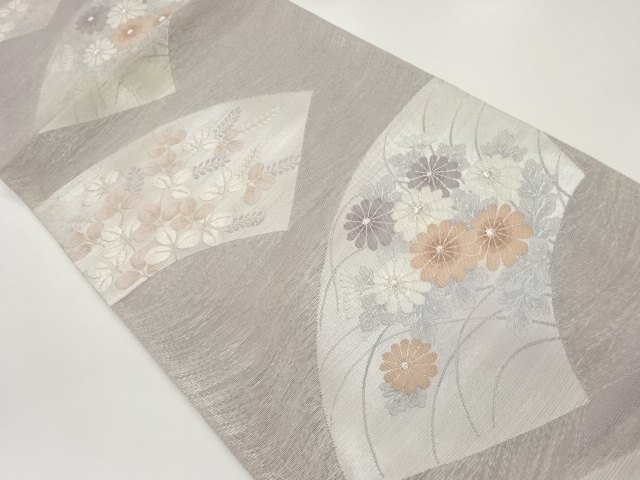 JAPANESE FUKURO OBI FOR SUMMER / WOVEN AUTUMN FLOWERS